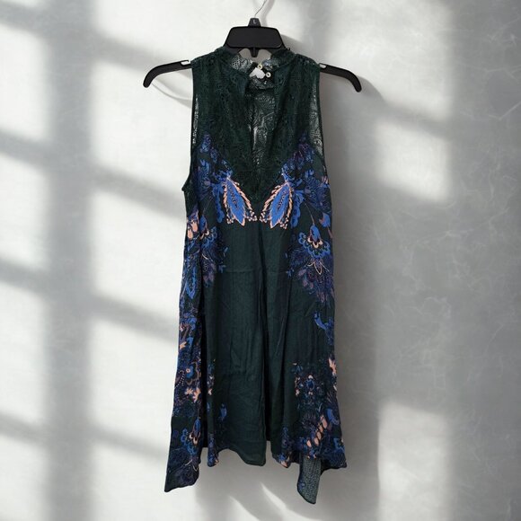 🌿   Free People Marsha Printed Mini Dress – Sleeveless High Neck Boho Chic - Picture 1 of 6
